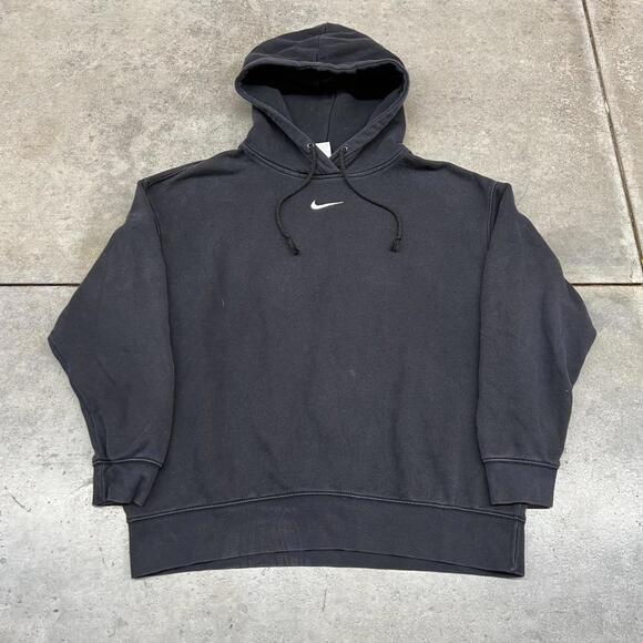 Nike Tops - vintage nike black center swoosh blank hoodie size medium WOMENS